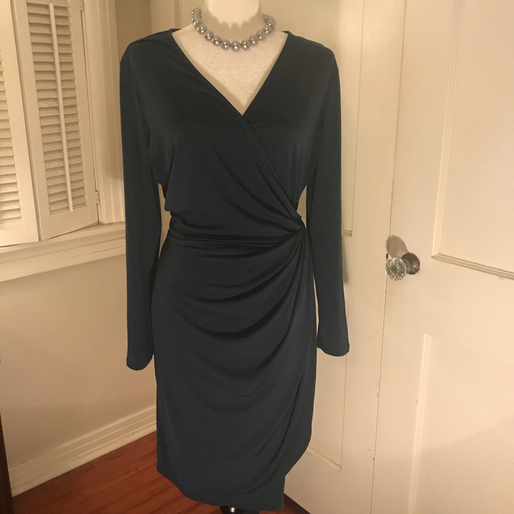 Lark & Ro dark teal green wrap dress XL